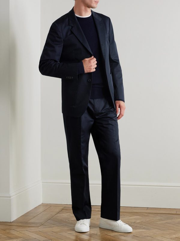 Edward Pleated Straight-Leg Organic Cotton-Poplin Suit Trousers - OU