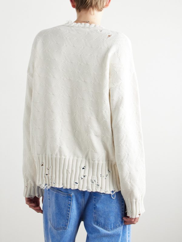 Confetti Distressed Jacquard-Knit Cotton Sweater - BK Confetti Distressed Jacquard-Knit Cotton Sweater - BK