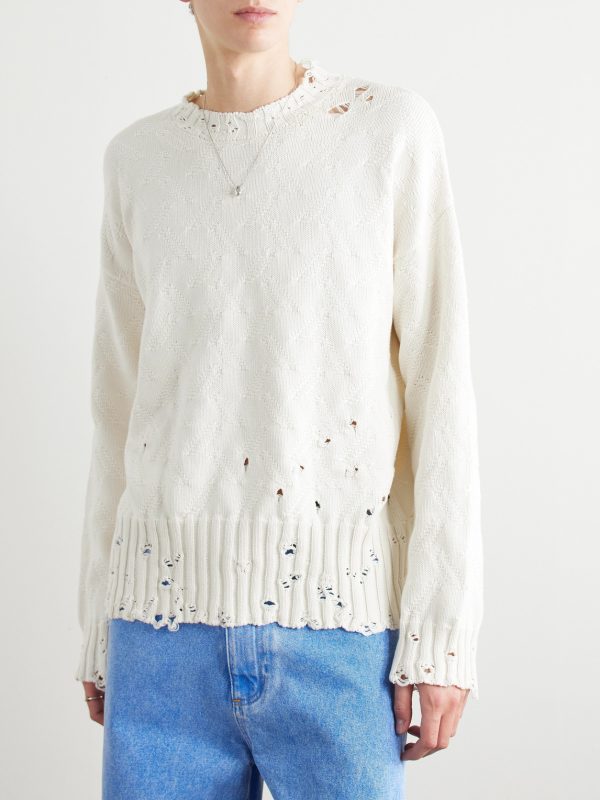 Confetti Distressed Jacquard-Knit Cotton Sweater - FR Confetti Distressed Jacquard-Knit Cotton Sweater - FR