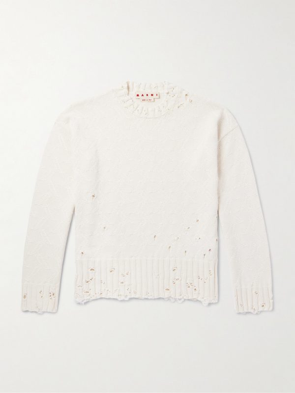 Confetti Distressed Jacquard-Knit Cotton Sweater Confetti Distressed Jacquard-Knit Cotton Sweater