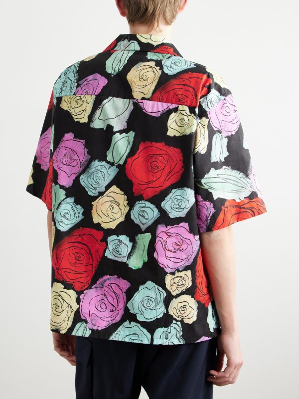 Convertible-Collar Floral-Print Cotton-Poplin Shirt - BK