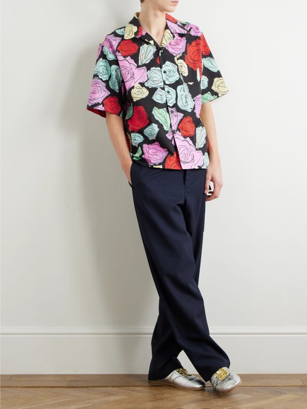 Convertible-Collar Floral-Print Cotton-Poplin Shirt - OU