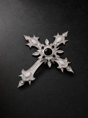 Heir Cross 14-Karat White Gold, Diamond and Onyx Pendant