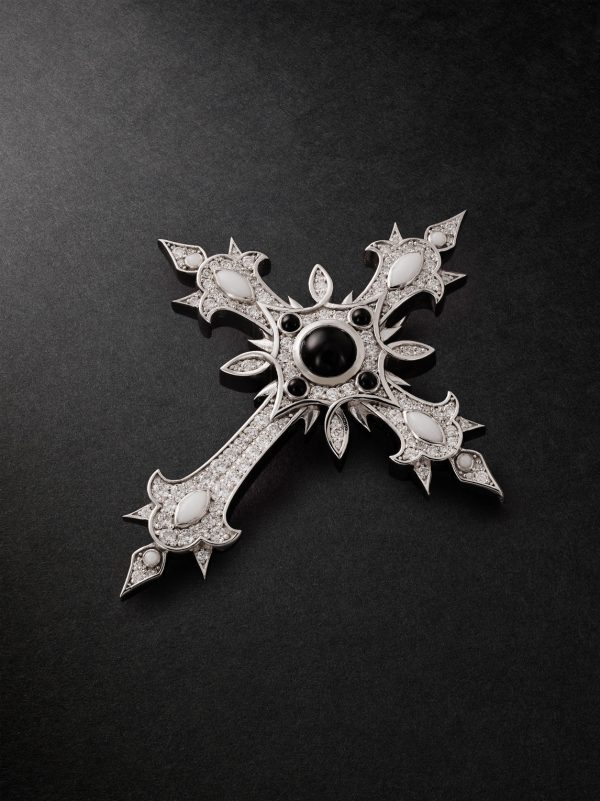 Heir Cross 14-Karat White Gold, Diamond and Onyx Pendant