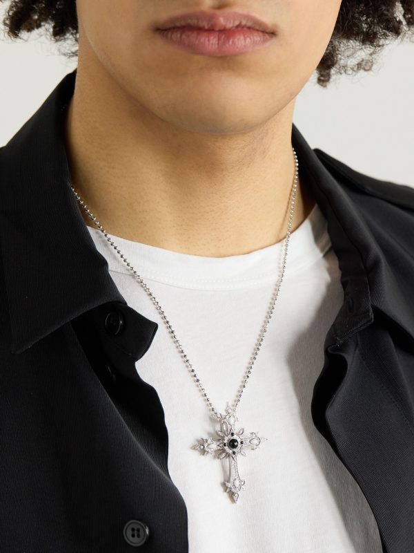 Heir Cross 14-Karat White Gold, Diamond and Onyx Pendant - OU