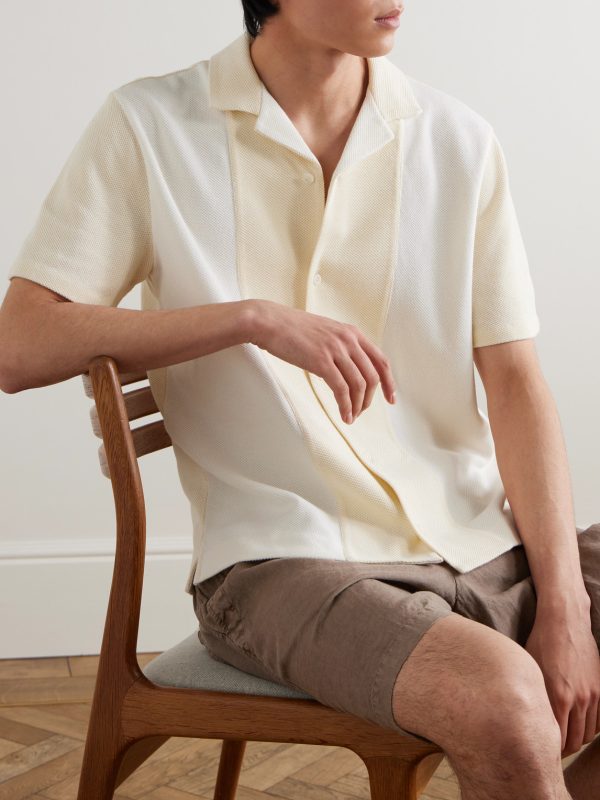 Camp-Collar Two-Tone Organic Cotton-Piqué Shirt - FR