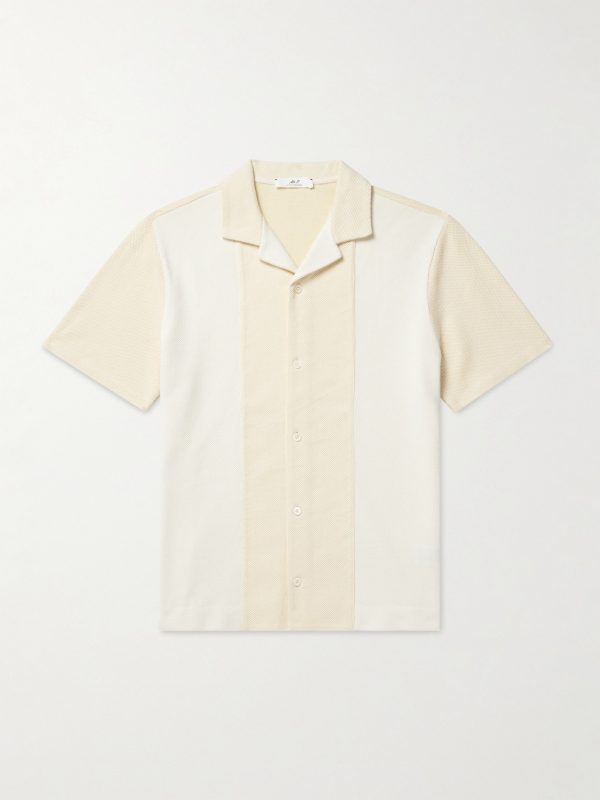 Camp-Collar Two-Tone Organic Cotton-Piqué Shirt