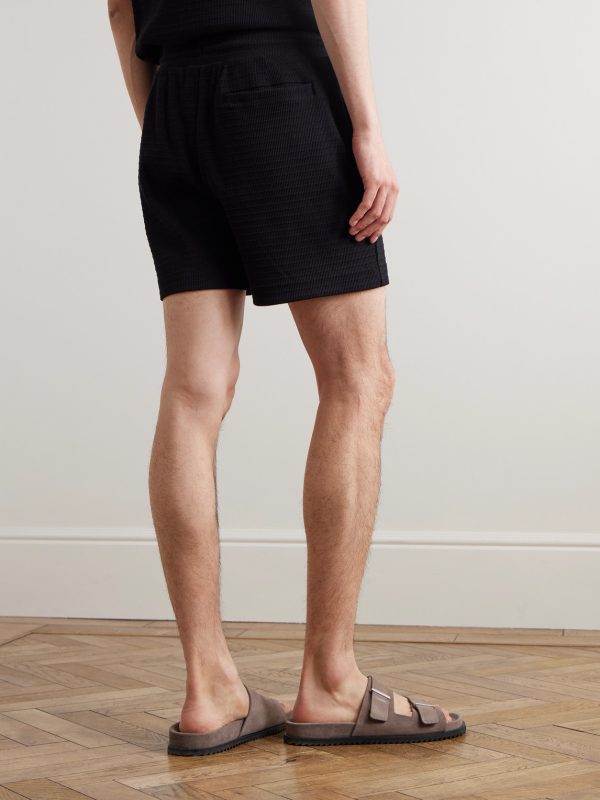 Straight-Leg Ribbed Organic Cotton-Jersey Drawstring Shorts - BK Straight-Leg Ribbed Organic Cotton-Jersey Drawstring Shorts - BK