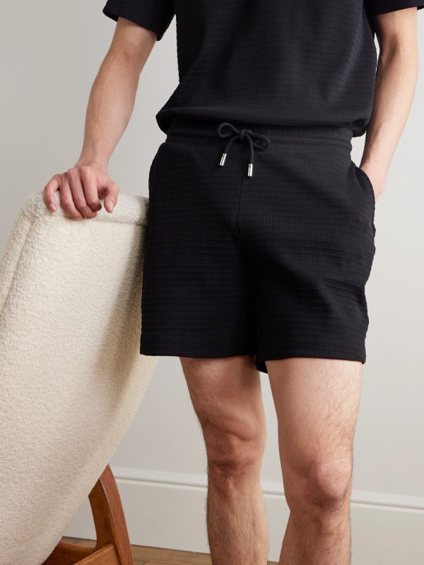 Straight-Leg Ribbed Organic Cotton-Jersey Drawstring Shorts - FR Straight-Leg Ribbed Organic Cotton-Jersey Drawstring Shorts - FR