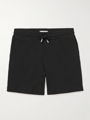 Straight-Leg Ribbed Organic Cotton-Jersey Drawstring Shorts Straight-Leg Ribbed Organic Cotton-Jersey Drawstring Shorts