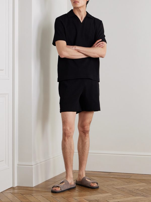 Straight-Leg Ribbed Organic Cotton-Jersey Drawstring Shorts - OU Straight-Leg Ribbed Organic Cotton-Jersey Drawstring Shorts - OU