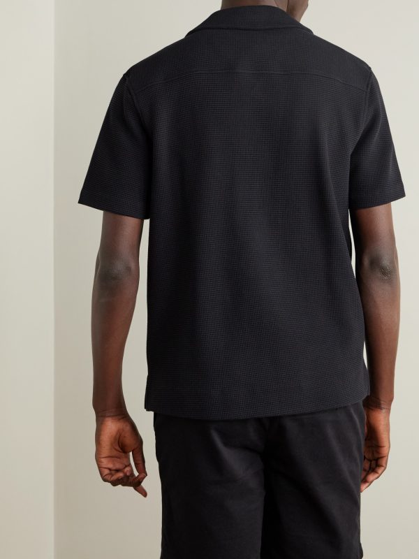 Camp-Collar Waffle-Knit Organic Cotton Shirt - BK Camp-Collar Waffle-Knit Organic Cotton Shirt - BK