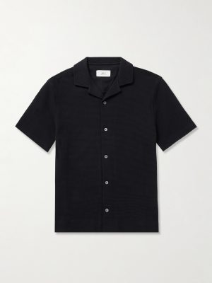 Camp-Collar Waffle-Knit Organic Cotton Shirt