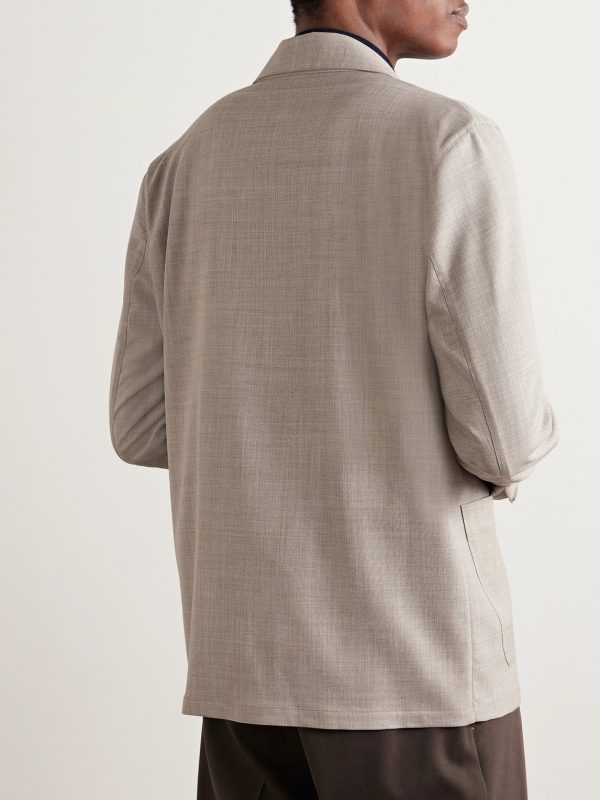 Unstructured Double-Breasted Wool Suit Jacket - BK