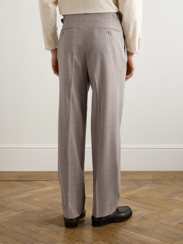 Wide-Leg Pleated Wool Suit Trousers - BK