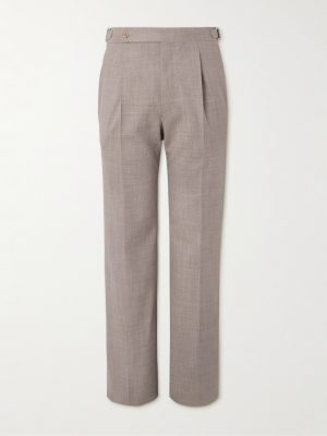 Wide-Leg Pleated Wool Suit Trousers