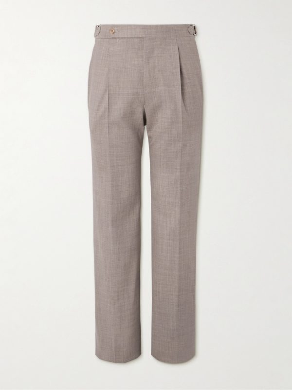 Wide-Leg Pleated Wool Suit Trousers