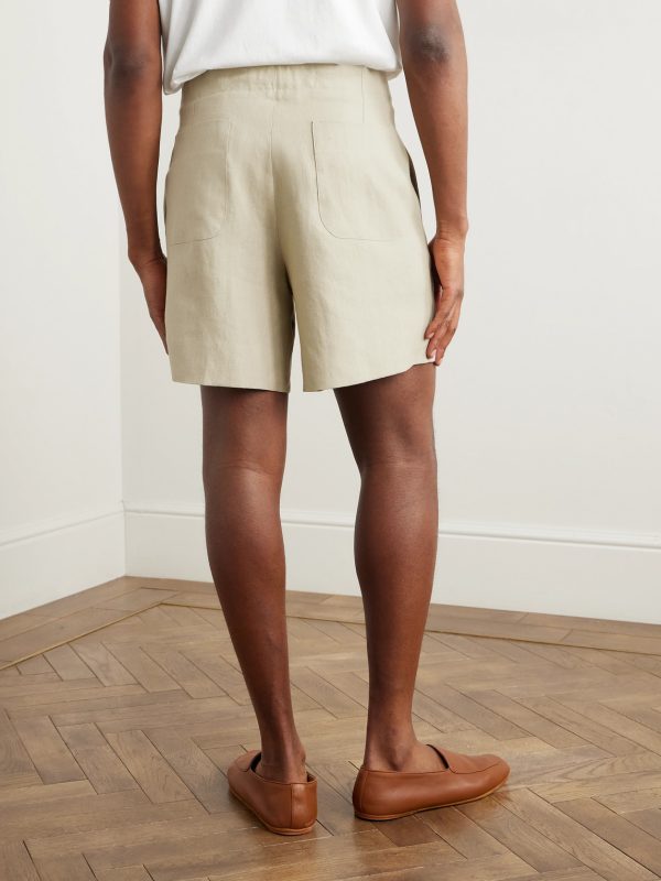 Straight-Leg Linen Drawstring Shorts - BK Straight-Leg Linen Drawstring Shorts - BK
