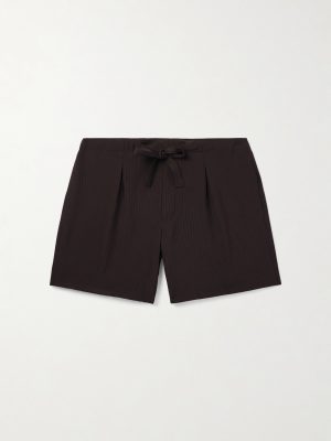 Straight-Leg Pleated Wool-Seersucker Shorts