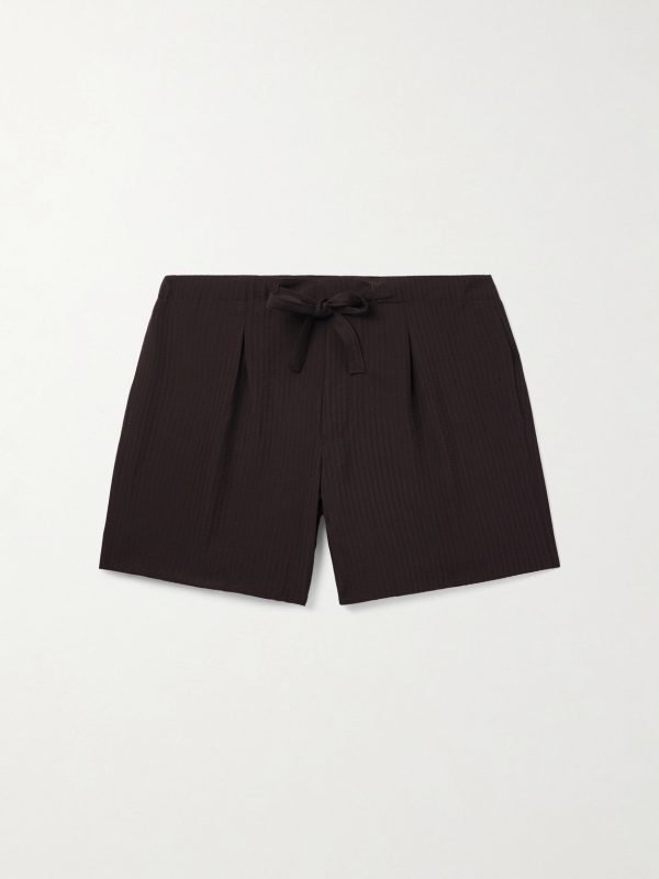 Straight-Leg Pleated Wool-Seersucker Shorts Straight-Leg Pleated Wool-Seersucker Shorts