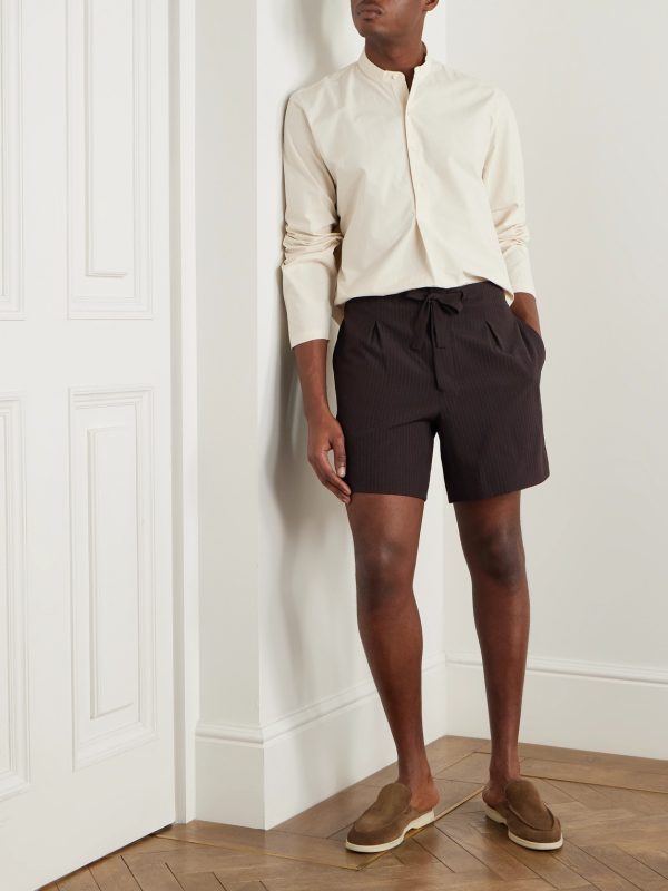 Straight-Leg Pleated Wool-Seersucker Shorts - OU Straight-Leg Pleated Wool-Seersucker Shorts - OU