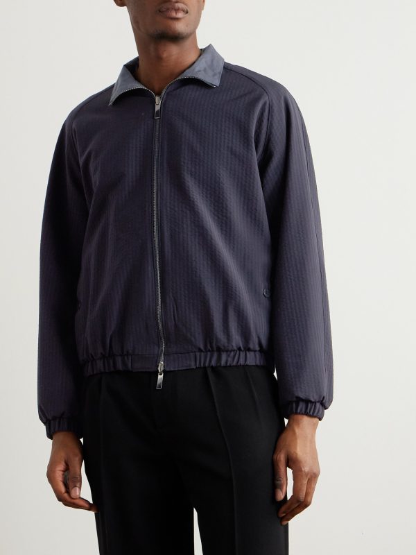 Reversible Wool-Seersucker and Poplin Bomber Jacket - FR Reversible Wool-Seersucker and Poplin Bomber Jacket - FR