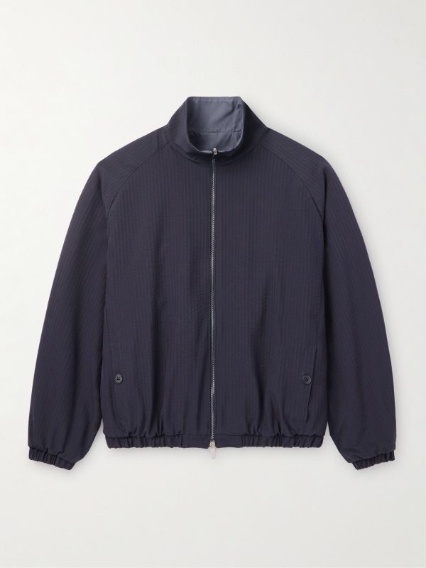 Reversible Wool-Seersucker and Poplin Bomber Jacket Reversible Wool-Seersucker and Poplin Bomber Jacket