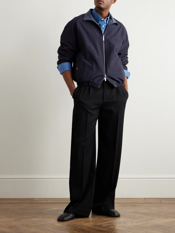 Reversible Wool-Seersucker and Poplin Bomber Jacket - OU Reversible Wool-Seersucker and Poplin Bomber Jacket - OU