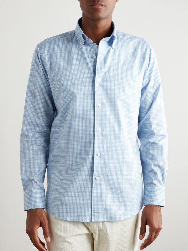 Sorrento Button-Down Collar Checked Cotton-Poplin Shirt - FR