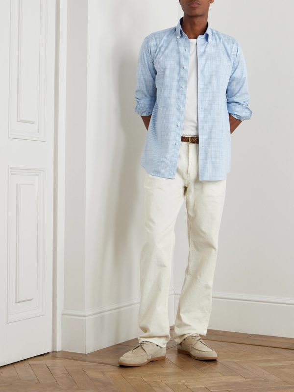 Sorrento Button-Down Collar Checked Cotton-Poplin Shirt - OU