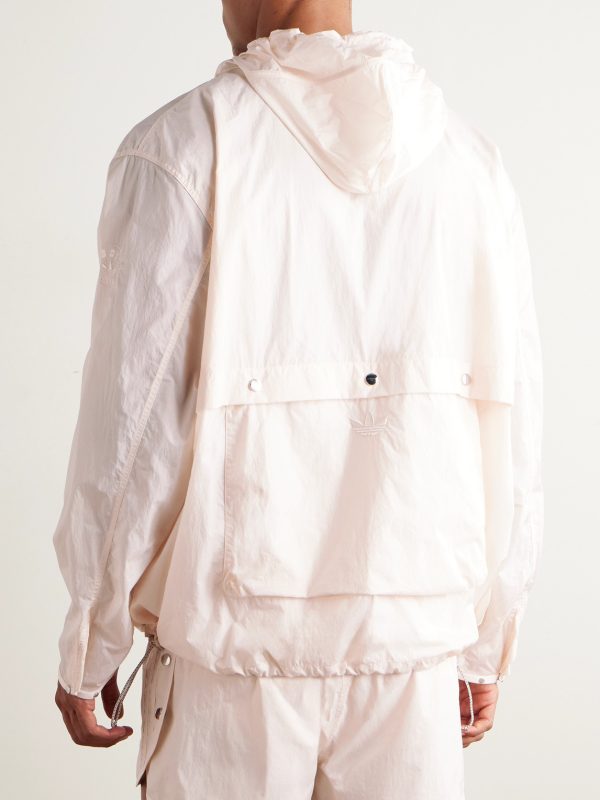 + Wales Bonner Logo-Embroidered Recycled-Shell Hooded Jacket - BK + Wales Bonner Logo-Embroidered Recycled-Shell Hooded Jacket - BK