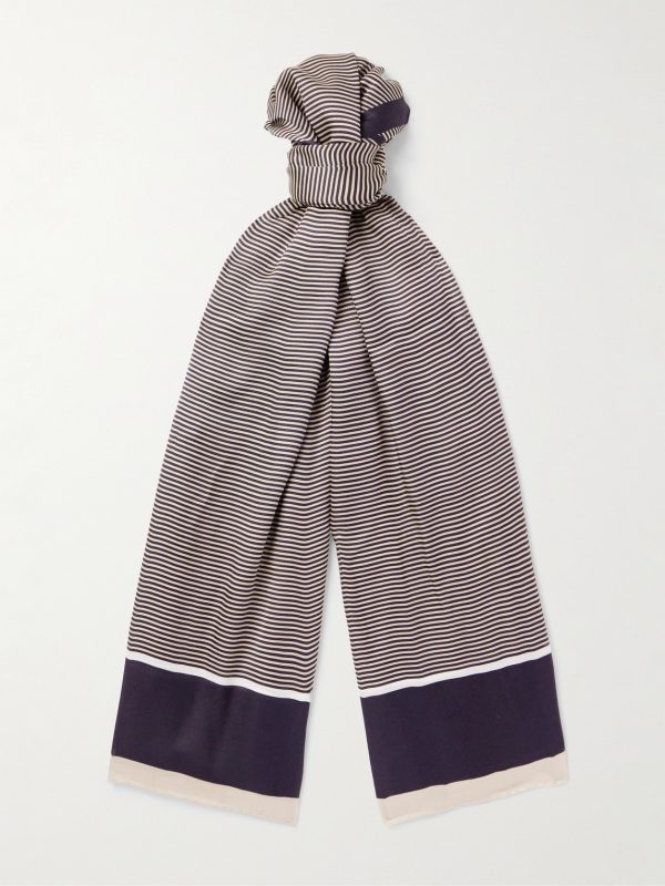 Logo-Print Striped Silk-Satin Scarf - E1