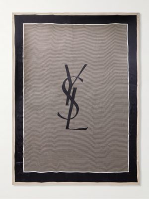 Logo-Print Striped Silk-Satin Scarf