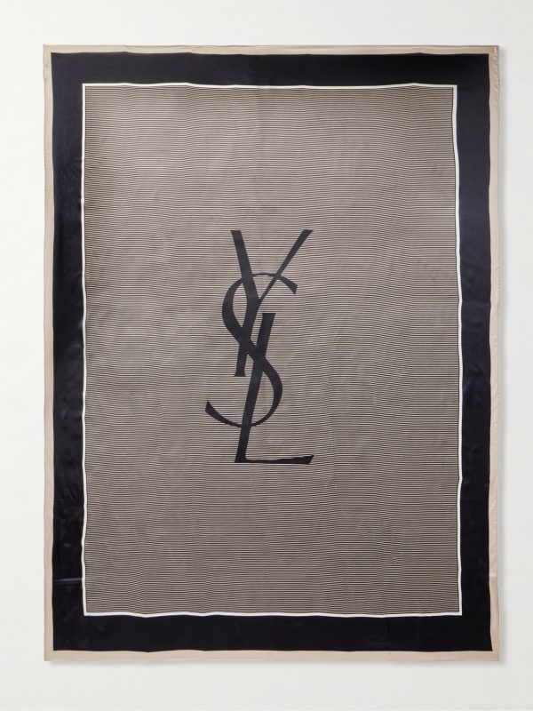 Logo-Print Striped Silk-Satin Scarf