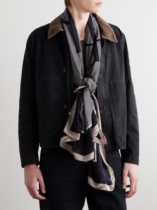 Logo-Print Striped Silk-Satin Scarf - OU
