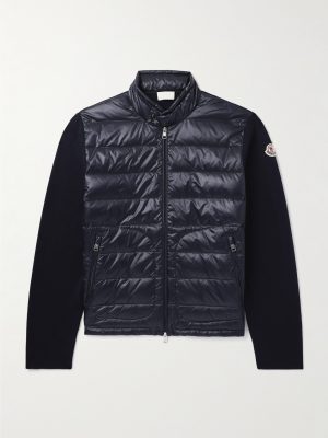 Slim-Fit Logo-Appliquéd Quilted Nylon-Panelled Wool Down Cardigan Slim-Fit Logo-Appliquéd Quilted Nylon-Panelled Wool Down Cardigan