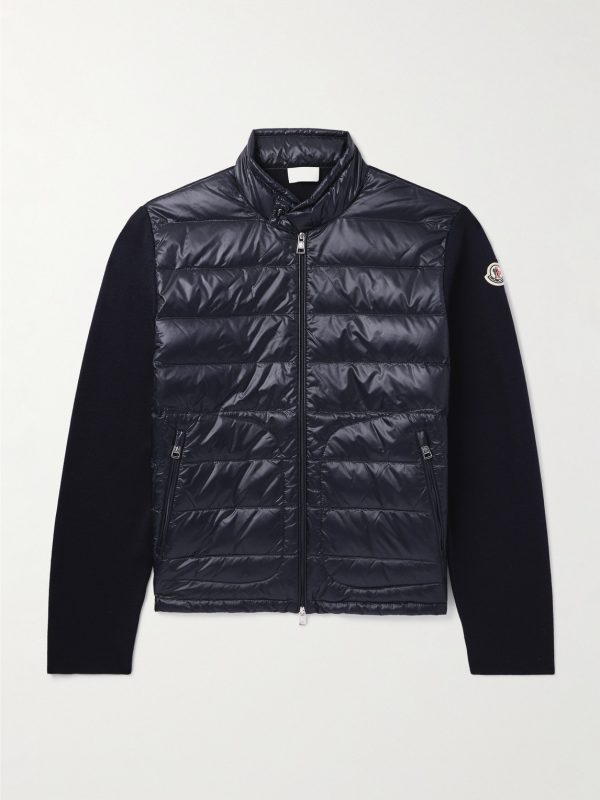 Slim-Fit Logo-Appliquéd Quilted Nylon-Panelled Wool Down Cardigan