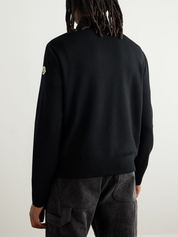 Slim-Fit Logo-Appliquéd Quilted Nylon-Panelled Wool Down Cardigan - BK Slim-Fit Logo-Appliquéd Quilted Nylon-Panelled Wool Down Cardigan - BK