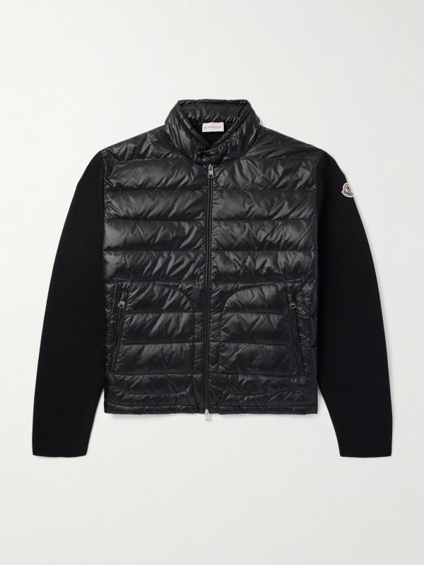 Slim-Fit Logo-Appliquéd Quilted Nylon-Panelled Wool Down Cardigan Slim-Fit Logo-Appliquéd Quilted Nylon-Panelled Wool Down Cardigan