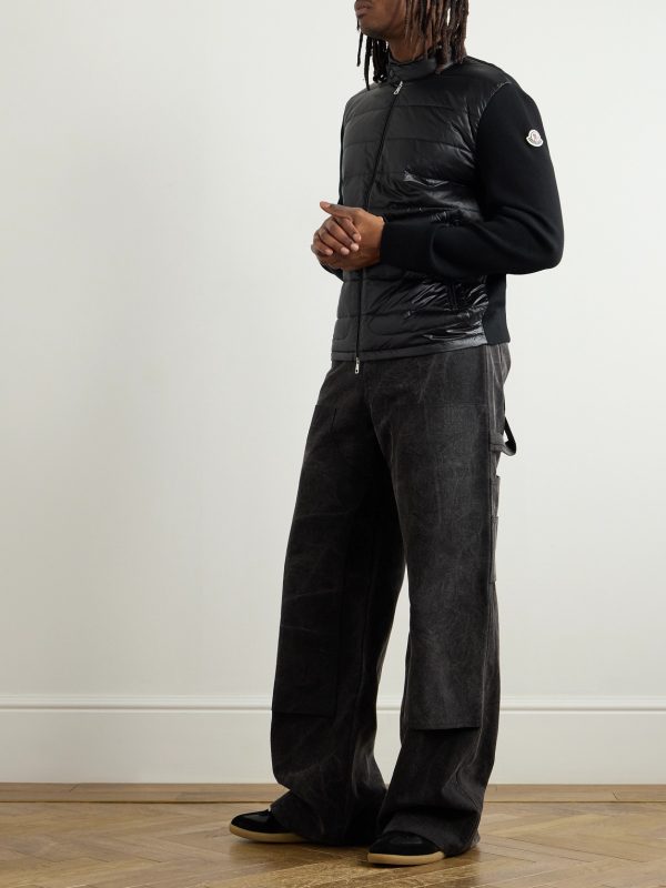 Slim-Fit Logo-Appliquéd Quilted Nylon-Panelled Wool Down Cardigan - OU Slim-Fit Logo-Appliquéd Quilted Nylon-Panelled Wool Down Cardigan - OU