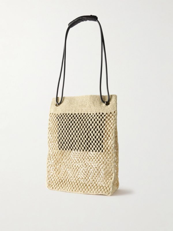 + Paula's Ibiza Leather-Trimmed Raffia Tote Bag - BK