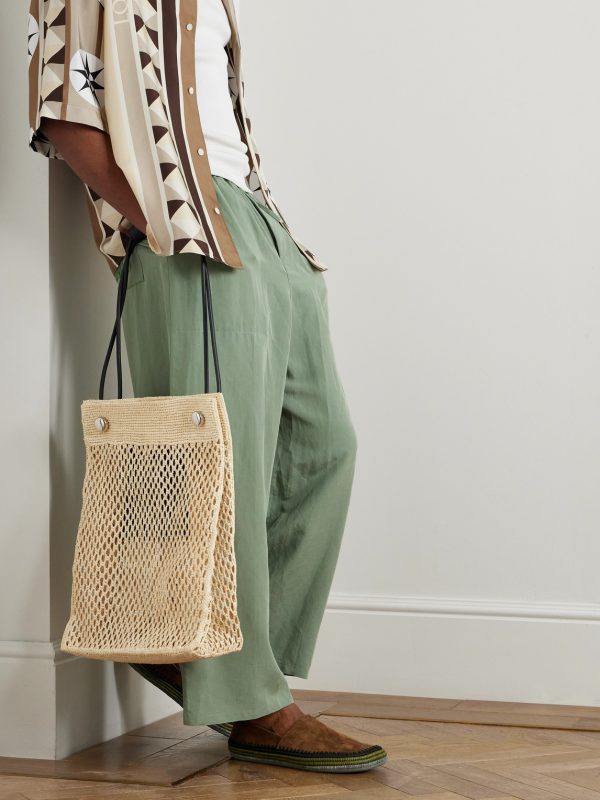 + Paula's Ibiza Leather-Trimmed Raffia Tote Bag - OU