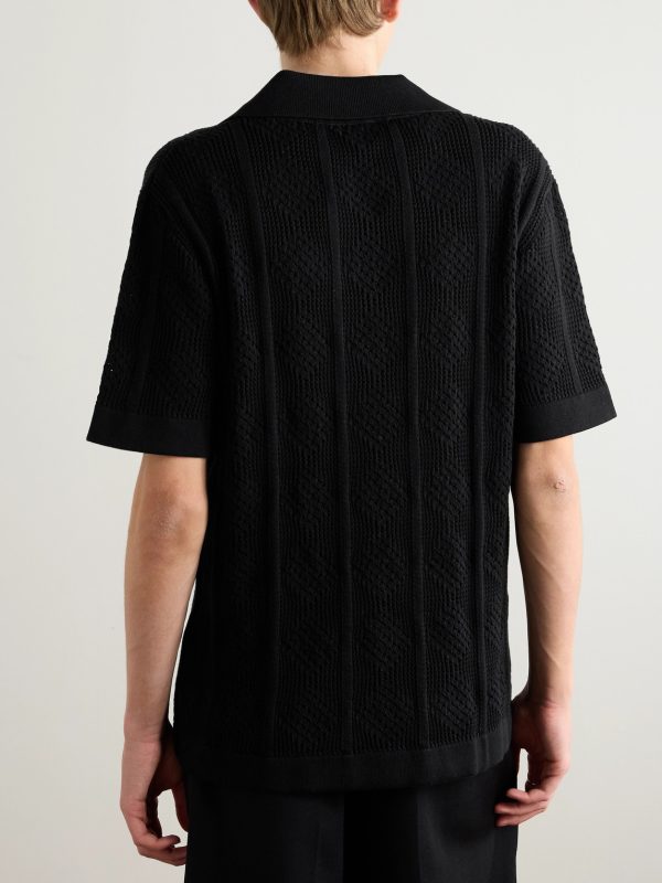 Open-Knit Cotton Polo Shirt - BK Open-Knit Cotton Polo Shirt - BK
