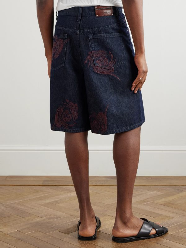 Straight-Leg Embroidered Denim Bermuda Shorts - BK Straight-Leg Embroidered Denim Bermuda Shorts - BK
