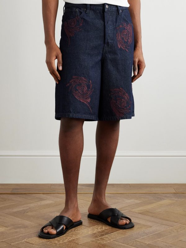 Straight-Leg Embroidered Denim Bermuda Shorts - FR Straight-Leg Embroidered Denim Bermuda Shorts - FR