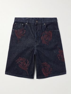 Straight-Leg Embroidered Denim Bermuda Shorts Straight-Leg Embroidered Denim Bermuda Shorts