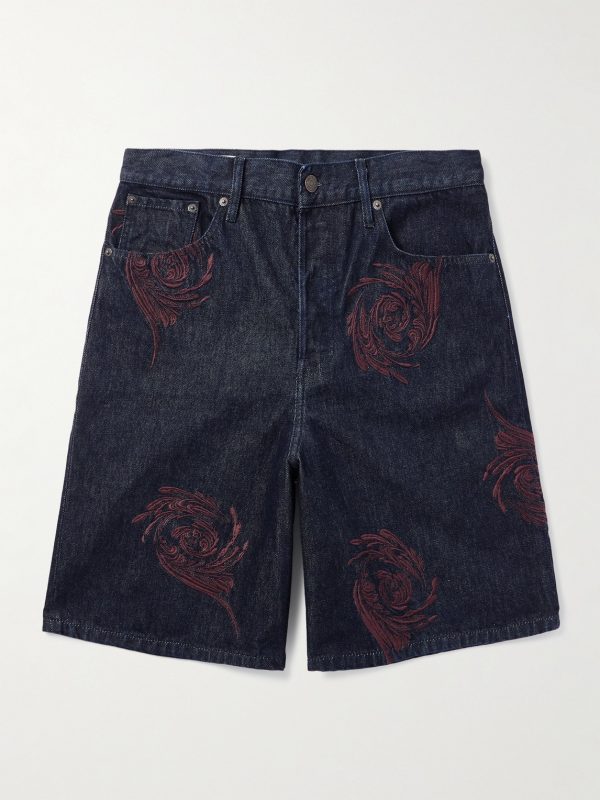 Straight-Leg Embroidered Denim Bermuda Shorts Straight-Leg Embroidered Denim Bermuda Shorts