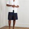 Straight-Leg Embroidered Denim Bermuda Shorts - OU Straight-Leg Embroidered Denim Bermuda Shorts - OU