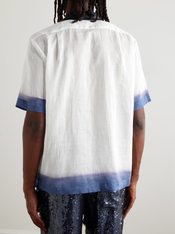 Camp-Collar Embroidered Dégradé Ramie Shirt - BK Camp-Collar Embroidered Dégradé Ramie Shirt - BK