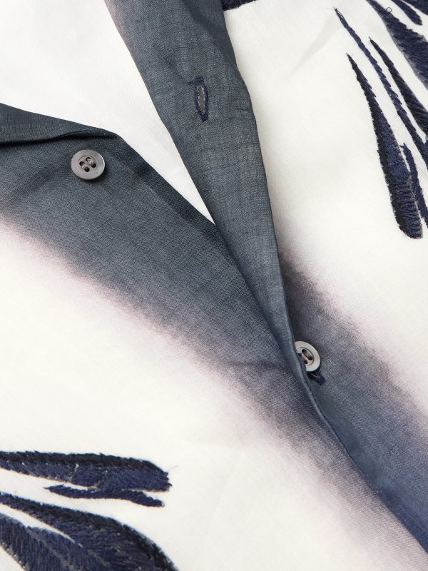 Camp-Collar Embroidered Dégradé Ramie Shirt - CU Camp-Collar Embroidered Dégradé Ramie Shirt - CU